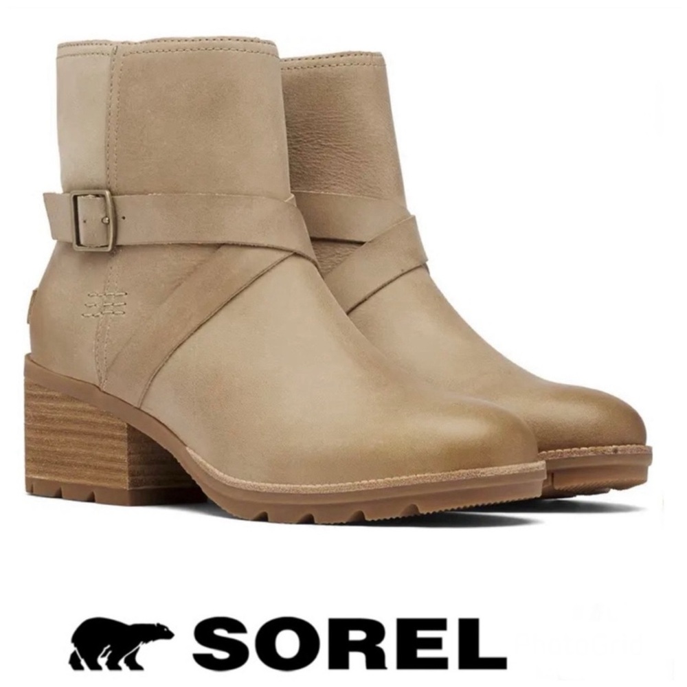 SOREL Women Cate Buckle Bootie Upper Leather Waterproof Sand Ankle Boots Sz 9